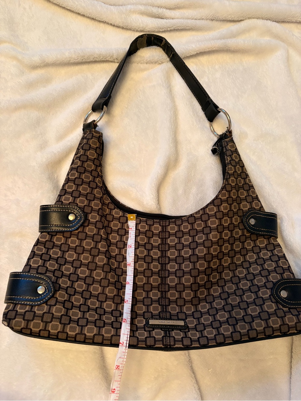 Vintage Y2K Nine West Geometric Brown Shoulder Bag | 90s 2000s Hobo Purse Style - Picture 10 of 11